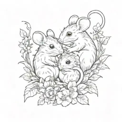 Cute Mice Inside Of A Floral Wrath