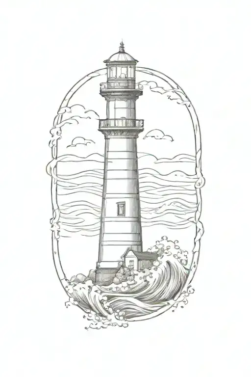 Lighthouse In Postage Stamp With Waves