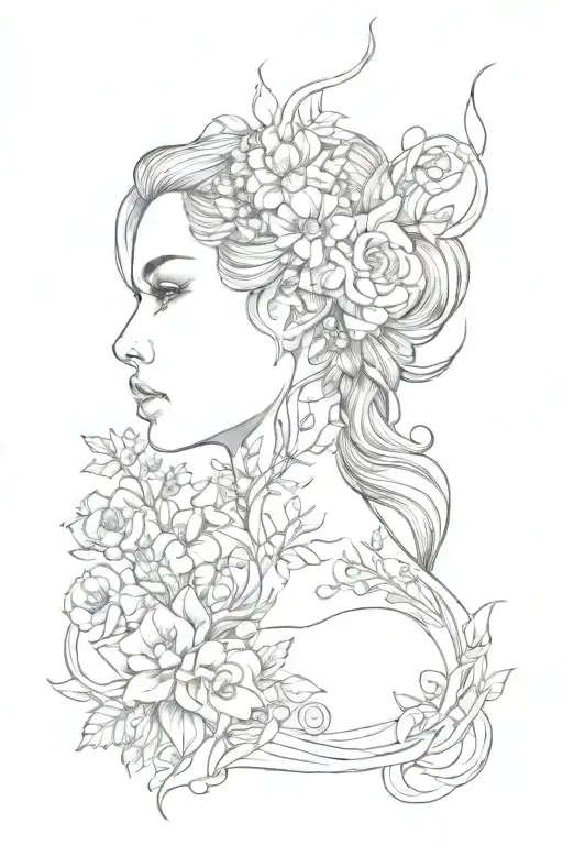 Fine Line Floral Lady Head Profile