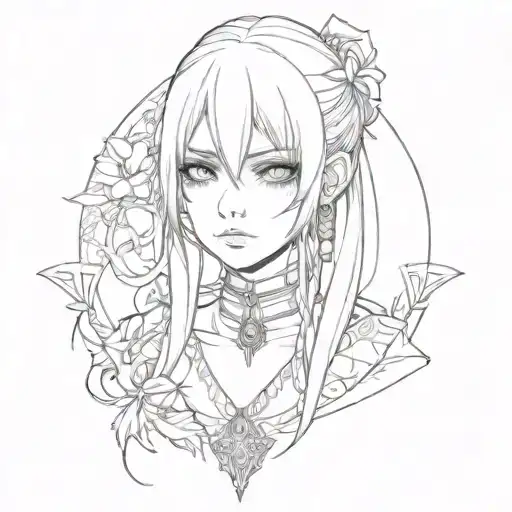 Anime Girl In Gothic Style With Neotribal Elements