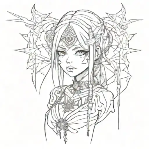 Anime Girl In Horror Gothic Style With Tribal Elements