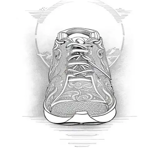 An Intricate Design Of A Rising Sun With Running Shoes Incorporated