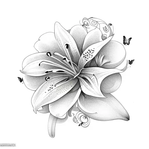 Lily Flower With Butterflies