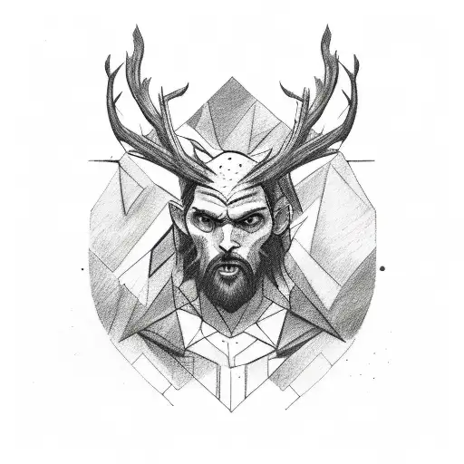 A Sketch-style Tattoo Of A Wanderer Exploring A Demonic Forest