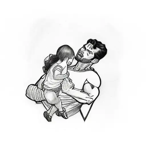 Tattoo Of Superman Carrying Daughter In His Arms