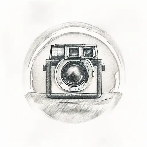 A Sketch-style Tattoo Of A Polaroid Camera Capturing A Beautiful Sunset Over A Football Field