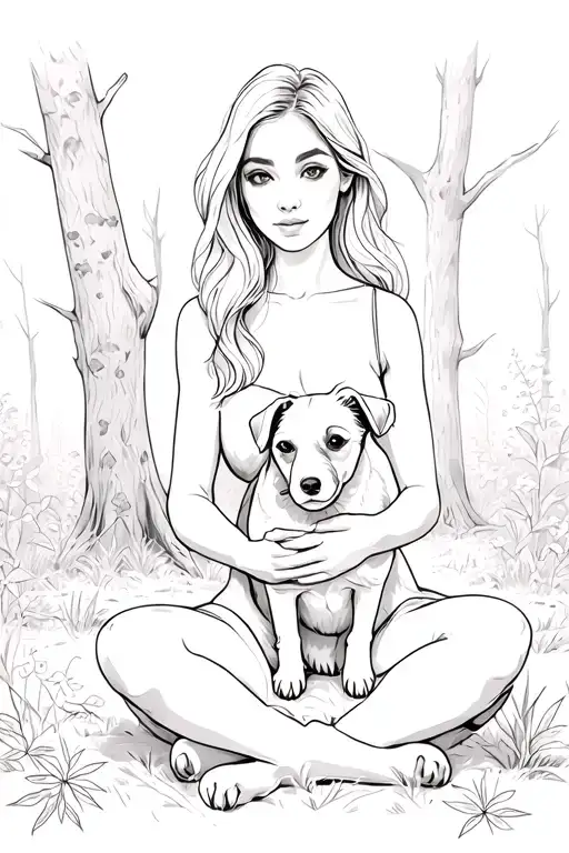 Lady Holding Small Dogs Sitting In Woods Surrounded