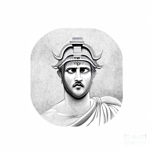 Roman God With Colaseum In Background With A Roman Column Alongsie It