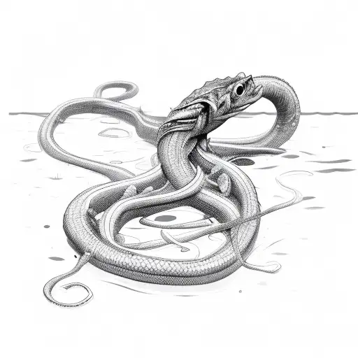 A Sketch-style Eel Tangled In A Fishing Net
