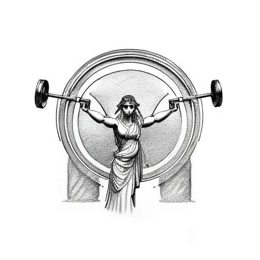 A Greek God Or Goddess Holding A Barbell With The Parthenon In The Background