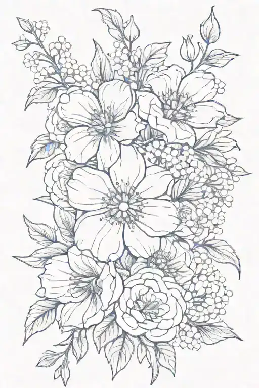 June Birth Flower Bouquet Fine Line