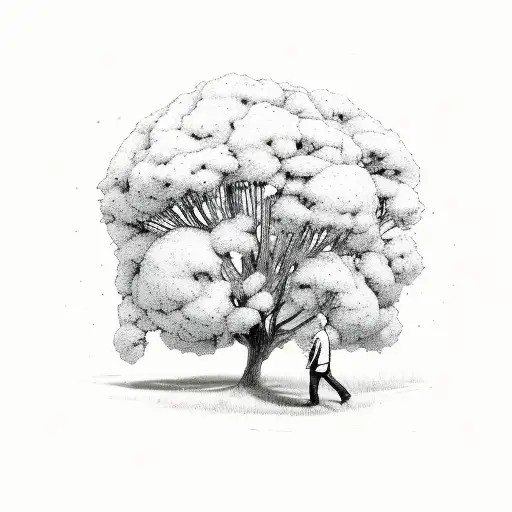 A Man Hiding Under Willowing Tree In The Darkness