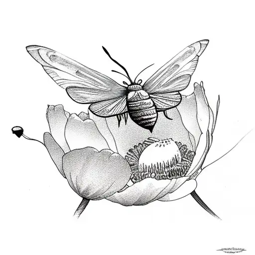 A Moth With Wings Made Of Poppy Flowers And Waterlilies
