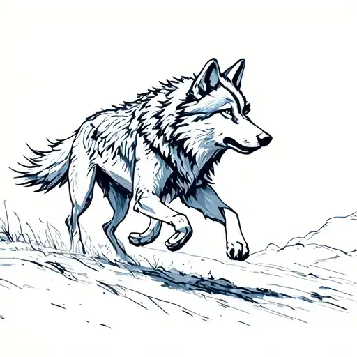 Wolf Running In The Early Morning Sun