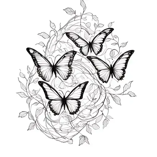 3 Butterflies Intertwined Within Vine Wrapping