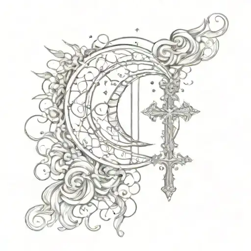 Moon And Cross Intertwined