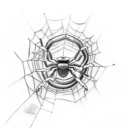A Sketch-style Tattoo Of A Spider Web With A Snake Crawling Across It