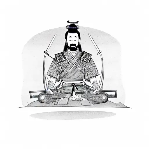 Samurai Meditating In Frot Of Pond