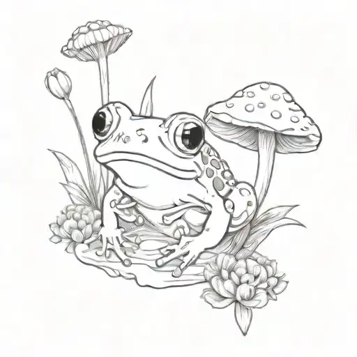 Cute Frog And Mushroom And Carnation