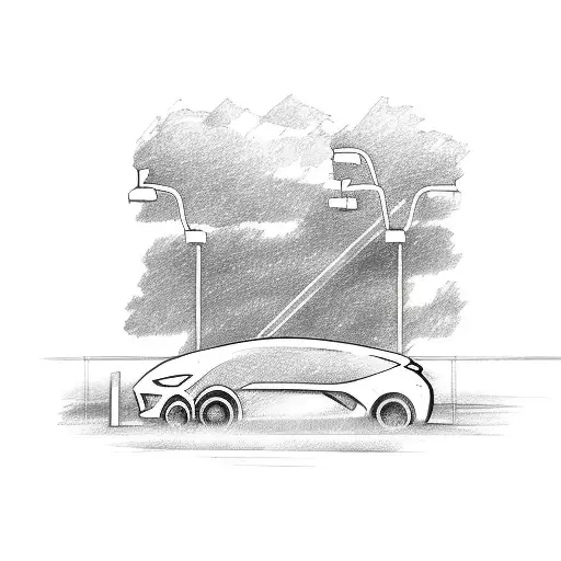 A Sketch Of A Soccer Field With A Car Driving Through It