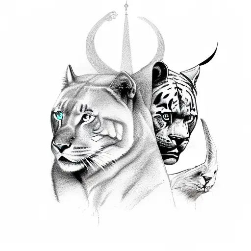 A Sketch-style Depiction Of Arc Angel Michael And A Panther Standing Side By Side