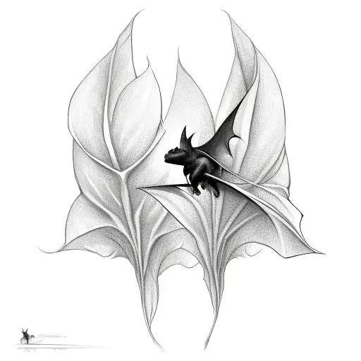 A Sketch-style Design Of A Bat Wrapped Around A Morning Glory Stem