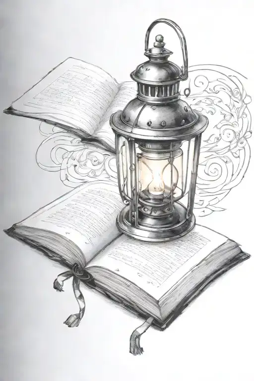 Lantern Shining On Open Book Open In Front