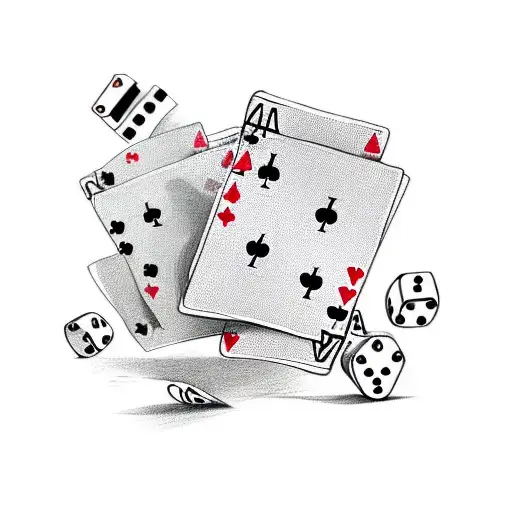 A Gambling-themed Tattoo With Dice And Poker Chips In A Sketch Style
