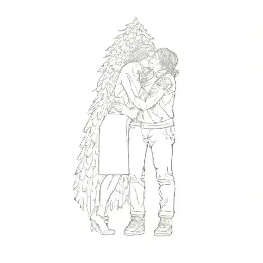 A Couple Kissing In Front Of A Christmas Tree