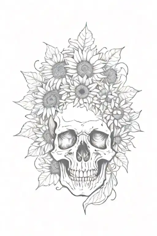 Skull With Sunflowers Around It