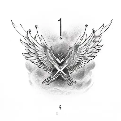 In Between Chest Tattoo With Bird Wings And The Numbers 555 In Between The Chest
