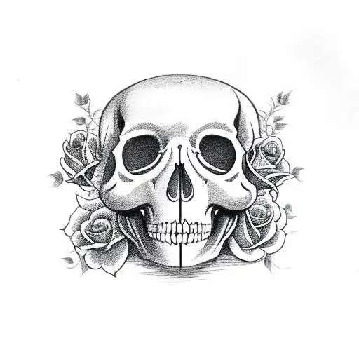 Cat With Roses And Skull