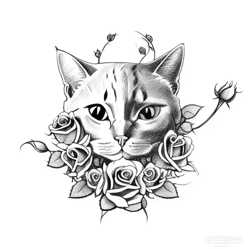 Cat With Roses And Skull