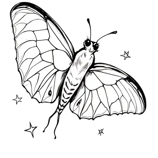 Luna Moth Mid Flight Surrounded By Stars