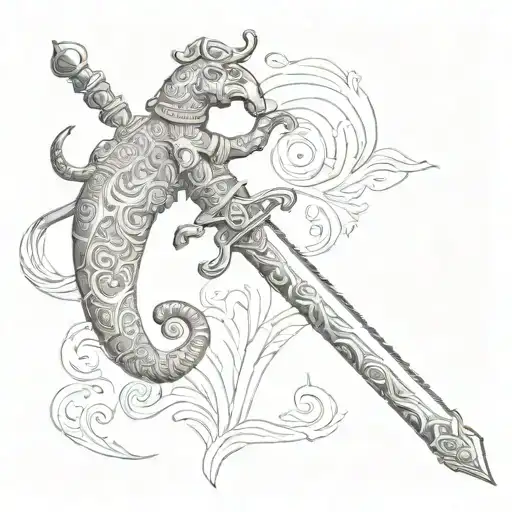 A Sketch Of Maharaja Ranjit Singh's Sword With An Elephant Handle Design
