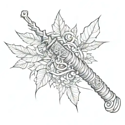 Katanas Tattoo Men Ribcage Broken Handle Leaf