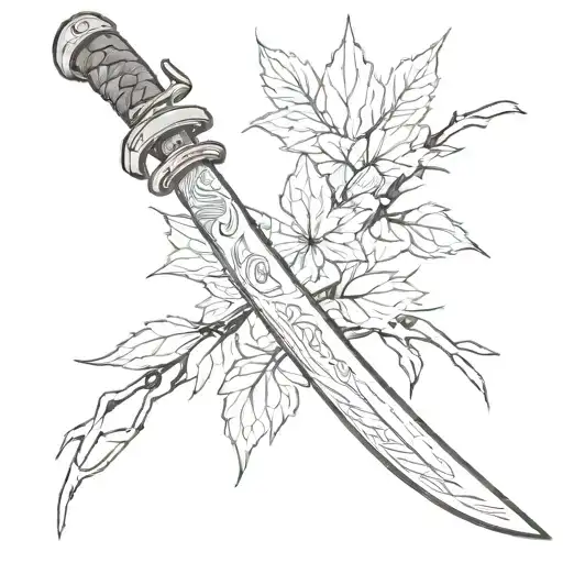 Katana Tattoo With Broken Handle Leaf