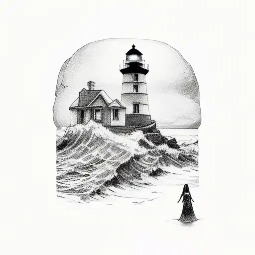Lighthouse And A Woman Which Looks Like A Northern God
