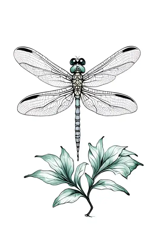 Dragonfly Lading On Lilly Leaf From Above