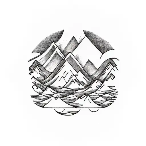 A Minimalist Tattoo Of A Mountain Range With A Winding Hiking Trail