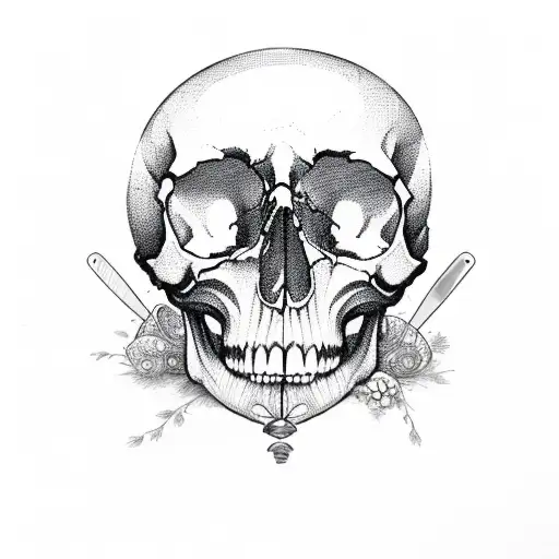 A Skull Made Out Of Baking Utensils And Surrounded By Butterflies