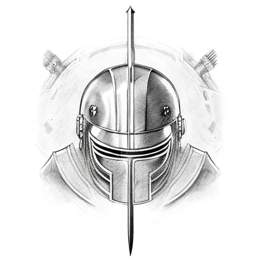 Spartan Helmet And Sword With The Word Perspective And Other Designs Around It