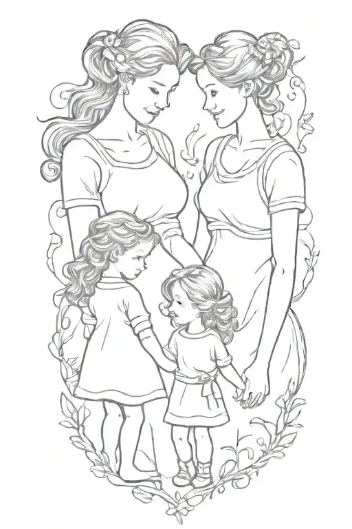 Mother And Two Daughters Holding Hands