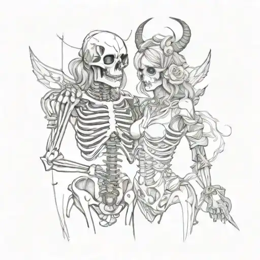 Skeleton And Demon Girl Holding