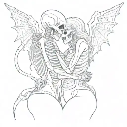 Skeleton And Demon Girl Hug Each Other