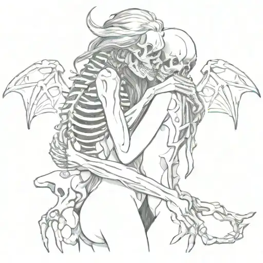 Demon Girl Hug A Skeleton