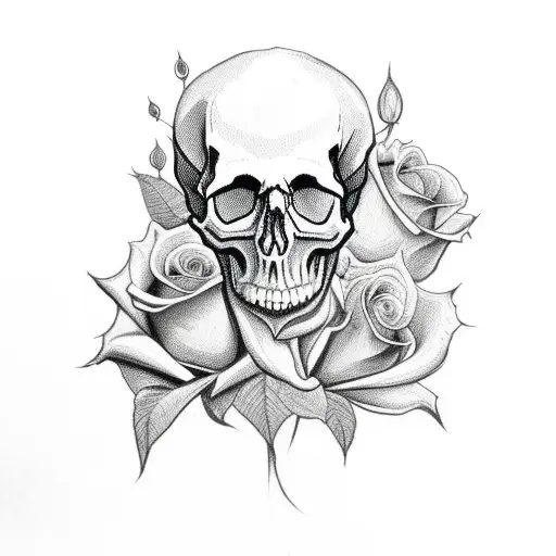 Skull With Rose Growing Out Of It