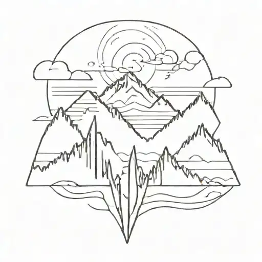 A Sleek And Simple Tattoo Design Of A Heartbeat Pattern Intertwined With A Mountain Silhouette