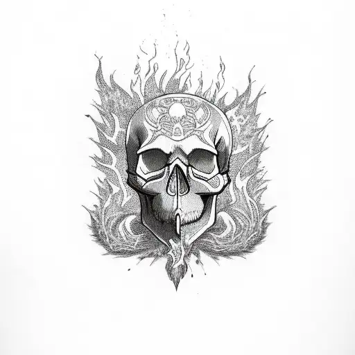 Skull Covered In Flames All Around