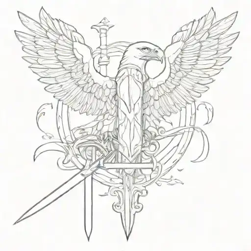 Islamic Inspired Calligraphy Sleeve A Scroll With Writing An Eagle And A Sword